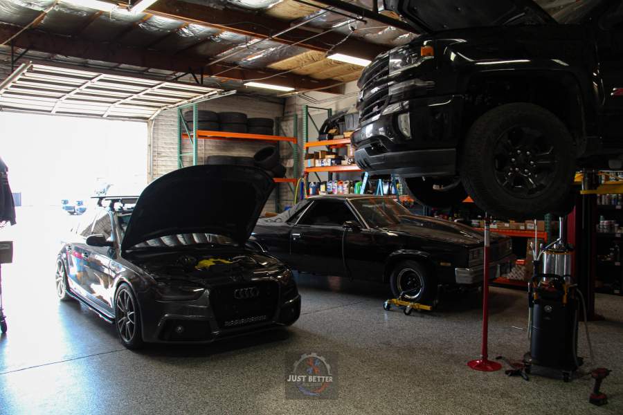 Audi on a lift during a performance build